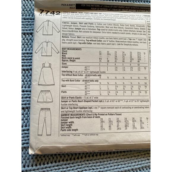Simplicity sewing pattern  7742 girls jumper top skirt pant - Picture 4 of 5